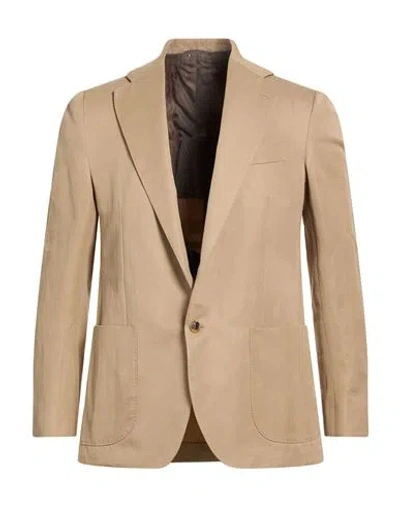 De Petrillo Man Blazer Camel Size 40 Cotton, Linen In Brown