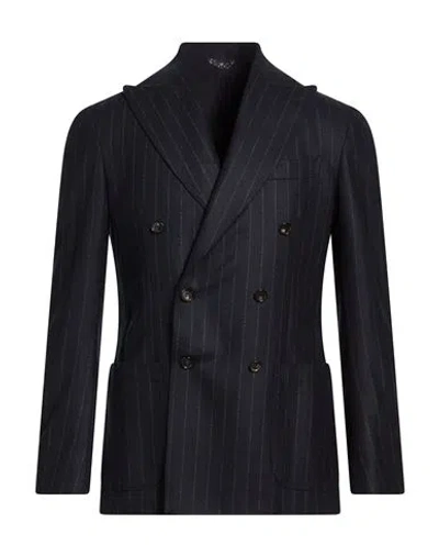 De Petrillo Man Blazer Midnight Blue Size 42 Virgin Wool In Black
