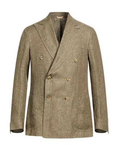 De Petrillo Man Blazer Sage Green Size 42 Linen In Brown