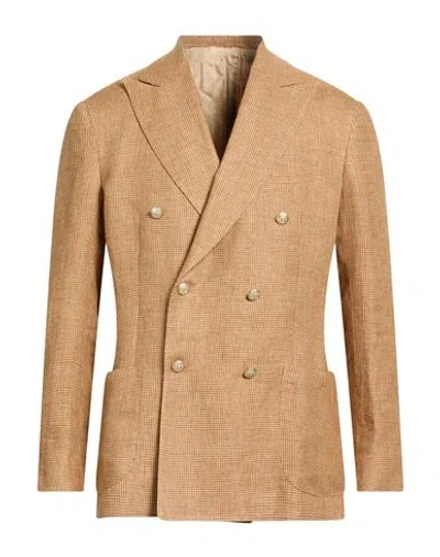 De Petrillo Man Blazer Sand Size 44 Linen In Brown