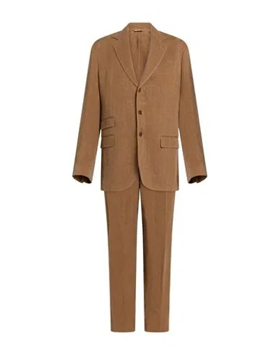 De Petrillo Man Suit Camel Size 44 Hemp In Beige