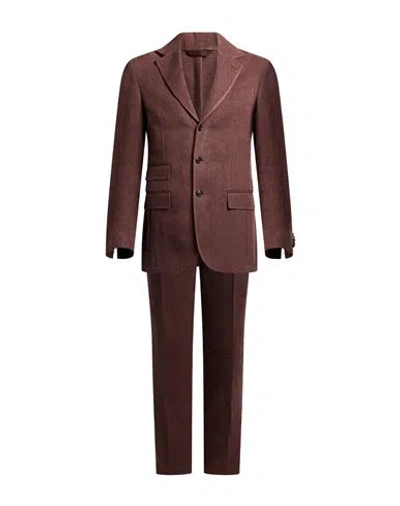 De Petrillo Man Suit Mauve Size 36 Hemp In Purple