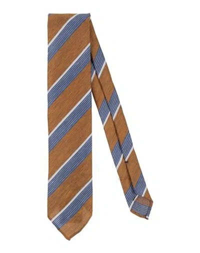 De Petrillo Man Ties & Bow Ties Camel Size - Linen, Silk In Brown