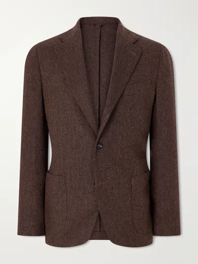 De Petrillo Posillipo Wool And Cashmere-blend Herringbone Blazer In Brown