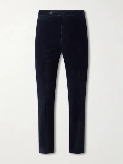 De Petrillo Slim-fit Stretch-cotton Corduroy Suit Trousers In Blue