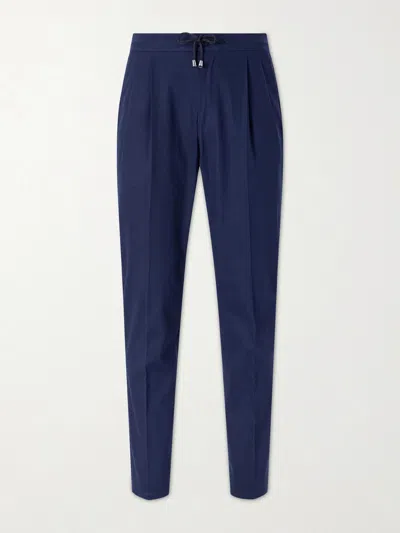 De Petrillo Straight-leg Pleated Cotton-twill Trousers In Blue
