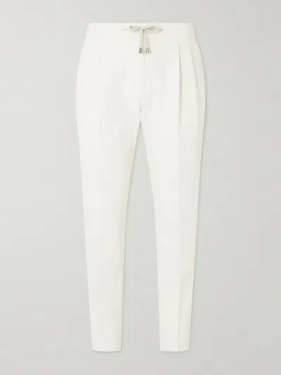 De Petrillo Straight-leg Pleated Cotton-twill Trousers In White