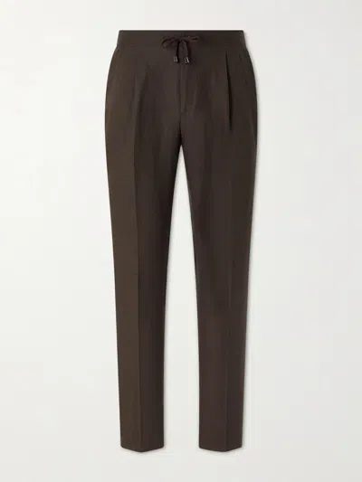 De Petrillo Straight-leg Pleated Linen Suit Trousers In Brown