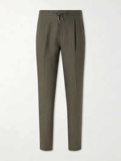 De Petrillo Straight-leg Pleated Linen Suit Trousers In Green