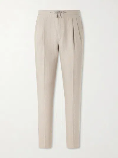 De Petrillo Straight-leg Pleated Linen Suit Trousers In Neutral
