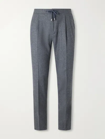 De Petrillo Straight-leg Wool And Cashmere-blend Drawstring Suit Trousers In Gray