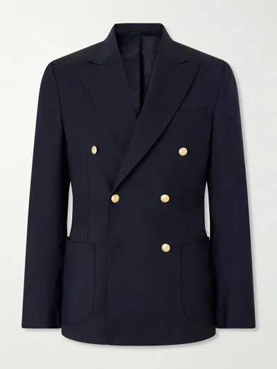 De Petrillo Vesuvio Double-breasted Wool-twill Suit Jacket In Blue