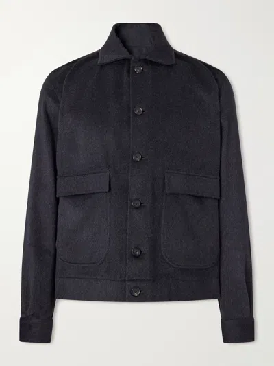 De Petrillo Wool And Cashmere-blend Felt Bomber Jacket In Black