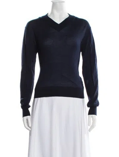 Pre-owned Dé Rococo Merino Wool V-neck Sweater In Blue