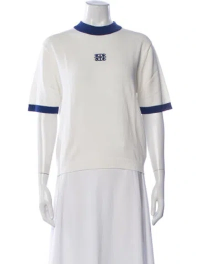 Pre-owned Dé Rococo Mock Neck Short Sleeve Top In White