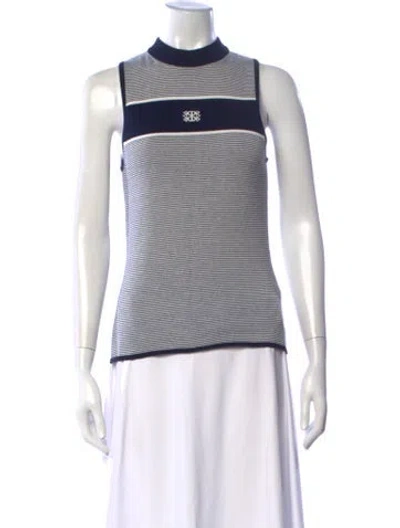 Pre-owned Dé Rococo Striped Mock Neck Top In White