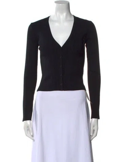 Pre-owned Dé Rococo V-neck Long Sleeve Crop Top In Black