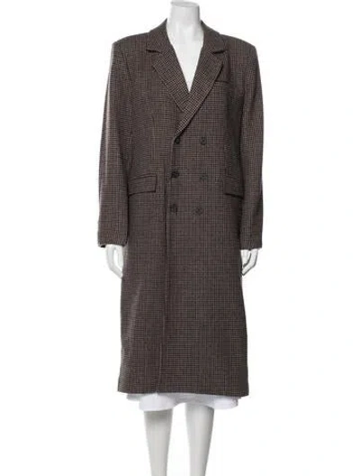 Pre-owned Dé Rococo Wool Houndstooth Print Coat In Brown