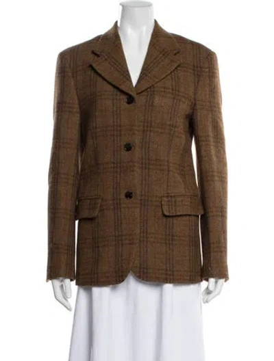 Pre-owned Dé Rococo Wool Plaid Print Blazer W/ Tags In Brown