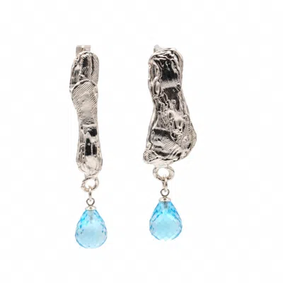 De Roms Women's The Aurora Molten Blue Topaz Drop Earrings - Silver