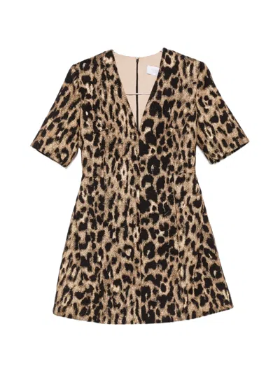 De Santis Leopard-print V-neck Mini Dress In Black