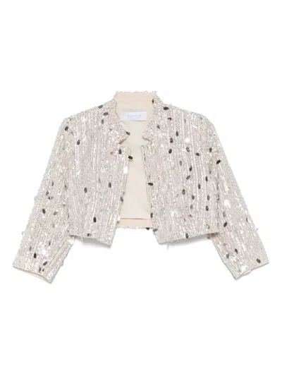 De Santis Sequin-embellished Cropped Jacket In Gray
