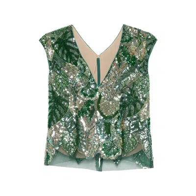 De Santis Sequin Embellished V-neck Top In Green