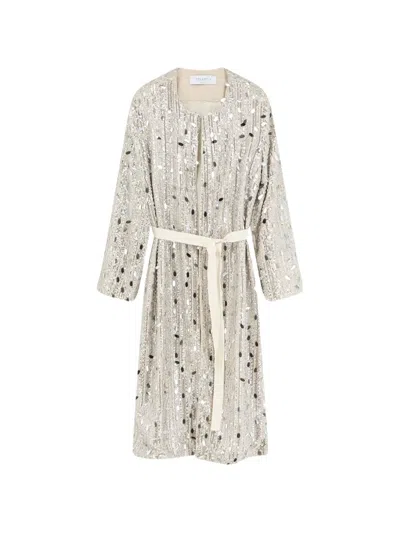 De Santis Sequin-embellished Belted Coat In White