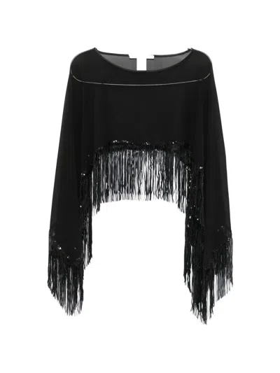 De Santis Sequin-embellished Fringed Cape In Black