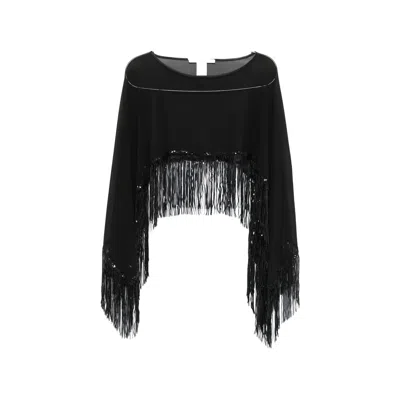 De Santis Sequin-embellished Fringed Cape In Black