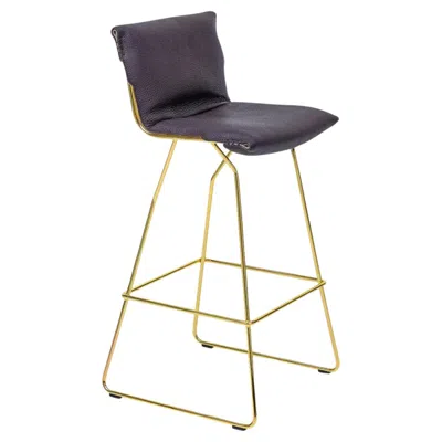 Pre-owned De Sede Ds 515 High Barstool In Leather And Gold Finish By Greutmann Bolzern In Gray