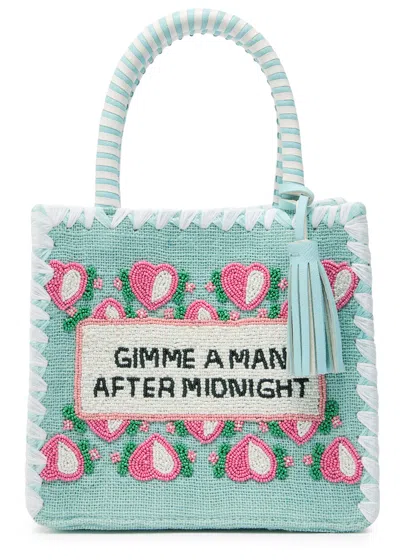 De Siena Bead-embellished Woven Top Handle Bag In Blue