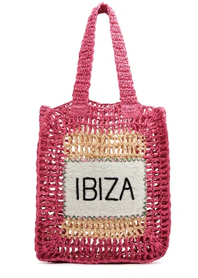 De Siena Ibiza Beaded Crochet Tote In Pink