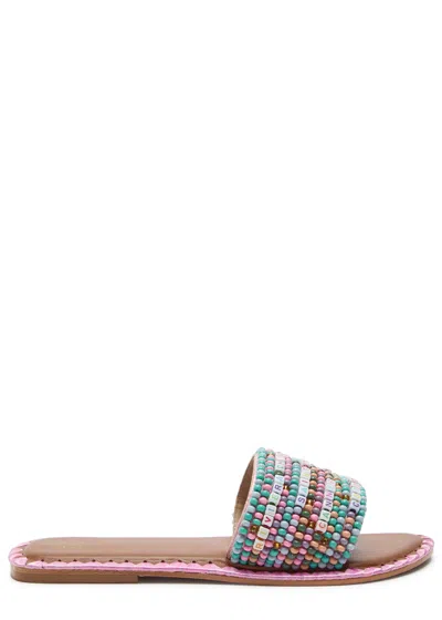 De Siena Resort Beaded Leather Sliders In Purple