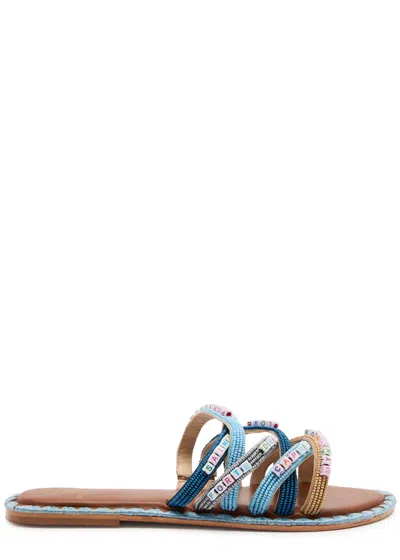 De Siena Sandrine Beaded Leather Sliders In Blue