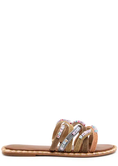 De Siena Sandrine Beaded Leather Sliders In Multicoloured