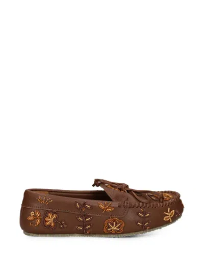 De Siena Shoes Arianna Bead-embellished Leather Loafers In Brown
