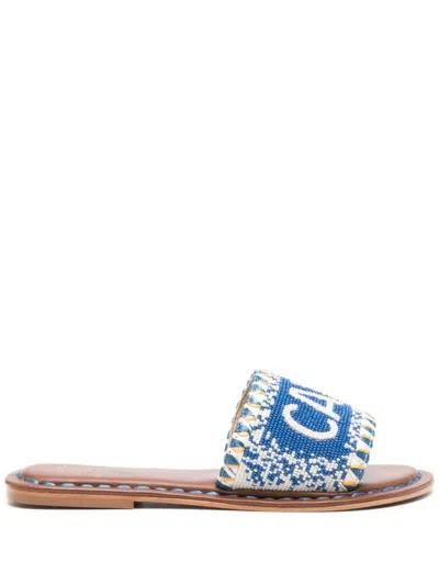 De Siena Shoes Bead-embellished Leather Sandals In Blue