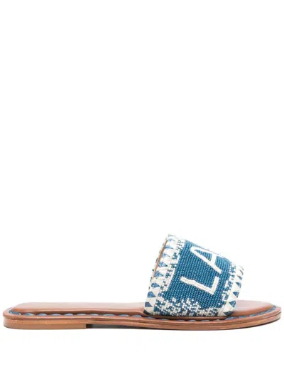 De Siena Shoes Bead-embellished Leather Sandals In Blue