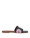 De Siena Pam Raffia Black Flats In Black