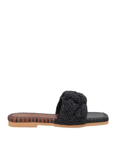 De Siena Woman Sandals Black Size 8 Natural Raffia