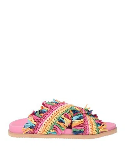 De Siena Woman Sandals Fuchsia Size 6 Straw In Pink
