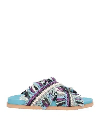 De Siena Woman Sandals Light Blue Size 8 Textile Fibers In Multi