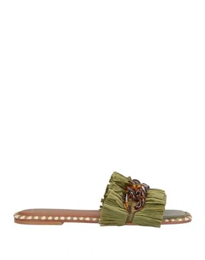 De Siena Woman Sandals Military Green Size 6 Natural Raffia