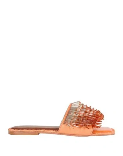 De Siena Woman Sandals Orange Size 6 Textile Fibers, Leather