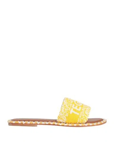 De Siena Woman Sandals Yellow Size 7 Textile Fibers