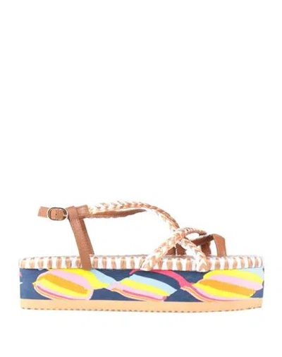 De Siena Woman Thong Sandal Brown Size 7 Textile Fibers In Multi