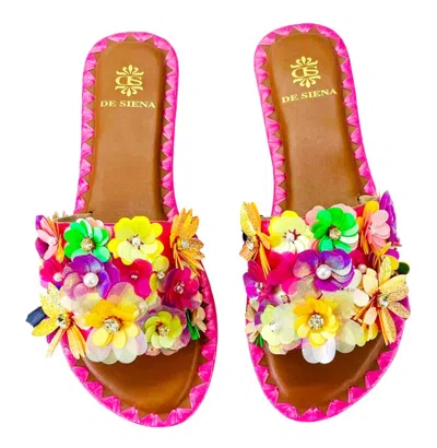 De Siena Women's Fleur Paillettes Slides In Pink