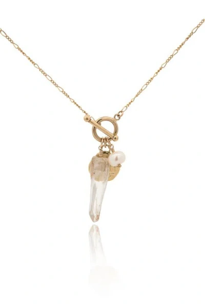 Dea Dia Selene Charm Necklace With Pearl And Crystal In Gold