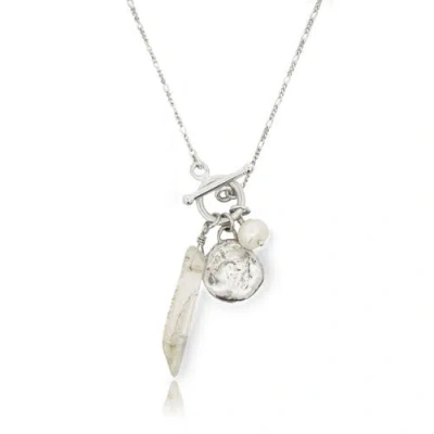 Dea Dia Selene Charm Necklace With Pearl And Crystal In Silver